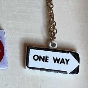 New vintage mini ONE WAY road sign necklace